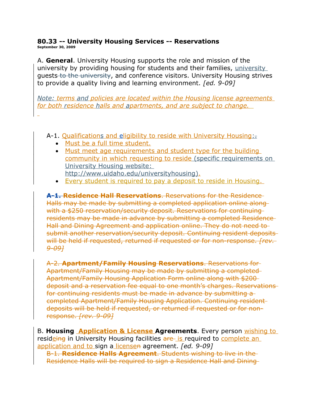 80.33 University Housing Services Reservations September 30, 2009