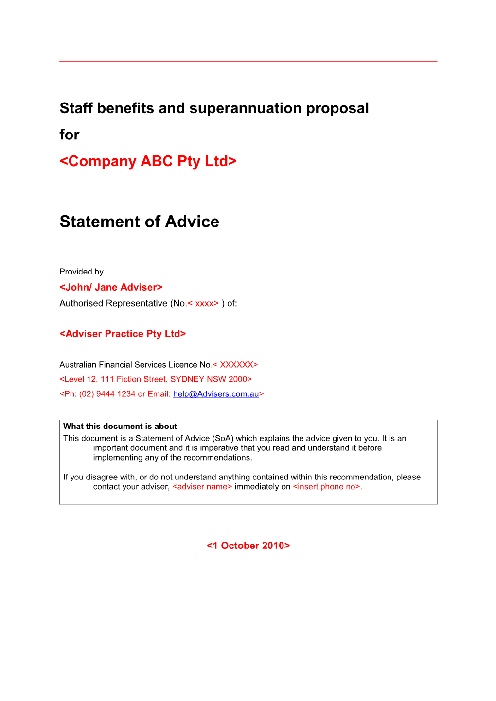 Staff Benefits and Superannuation Proposal