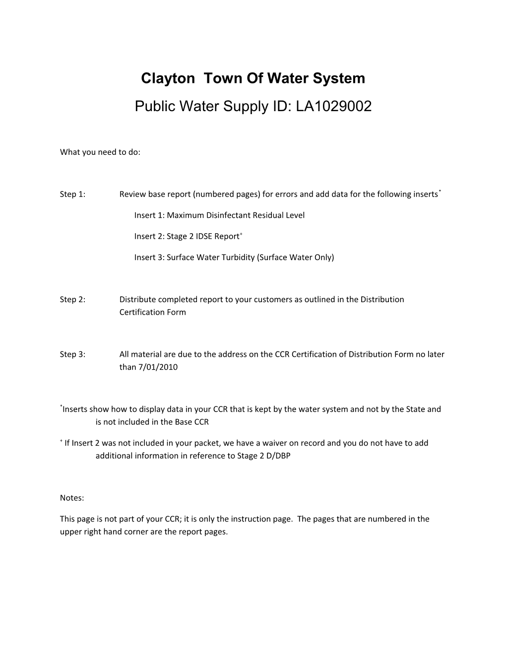 Clayton Town of Water System