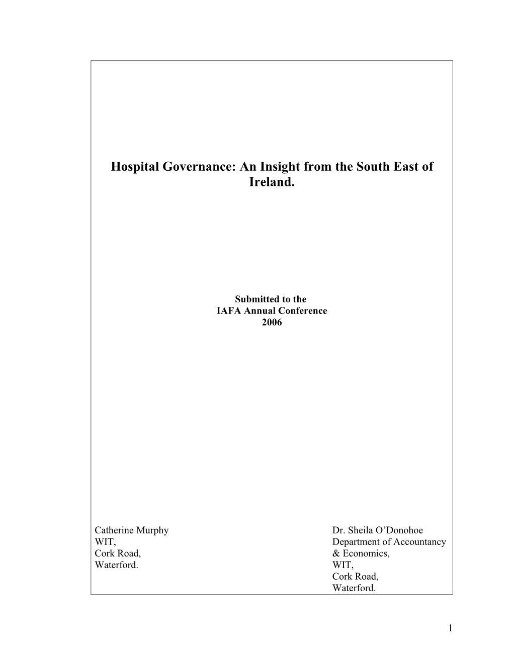 Hospital Governance: a South East Ireland Perspective