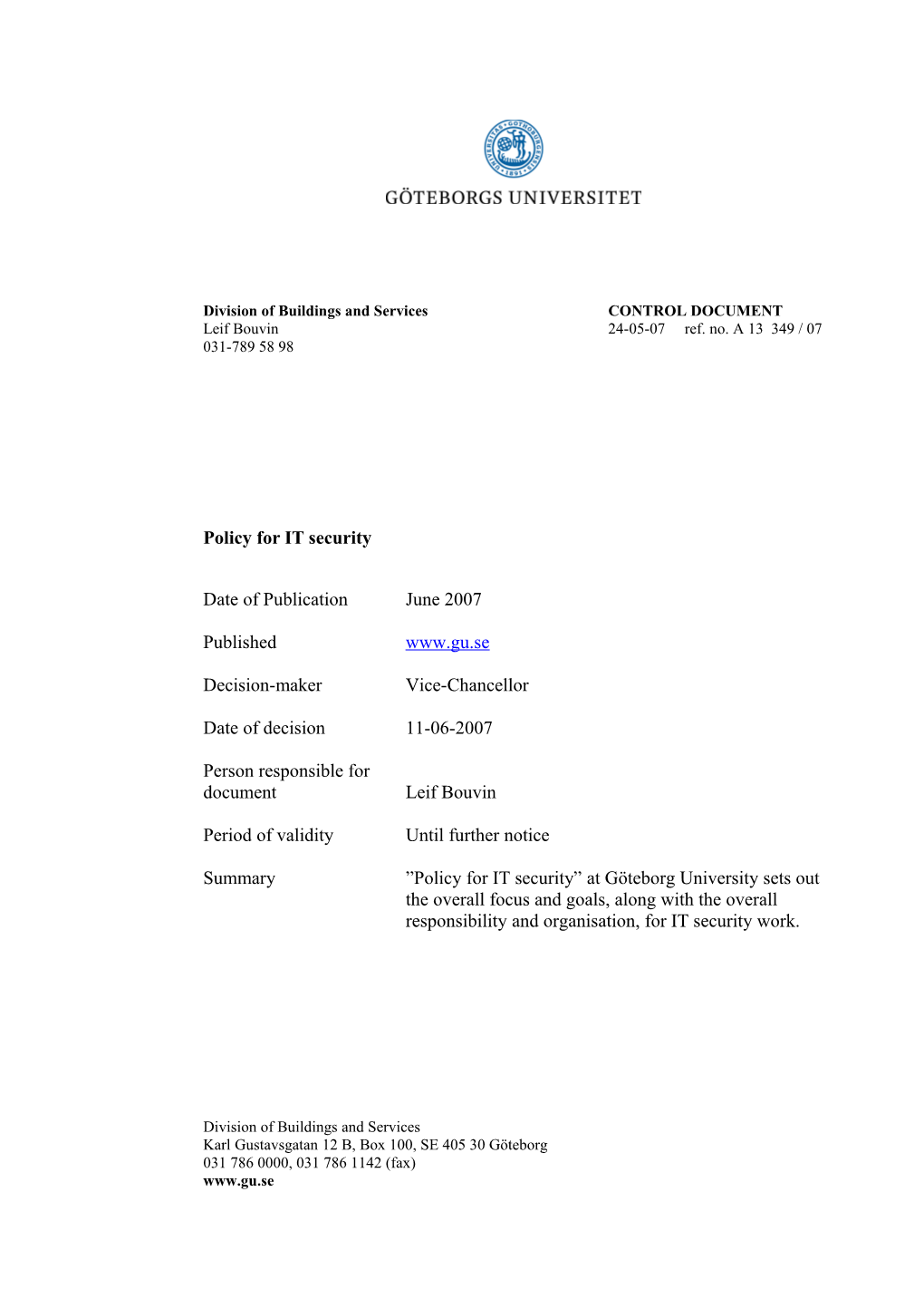 Division of Buildings and Servicescontrol DOCUMENT