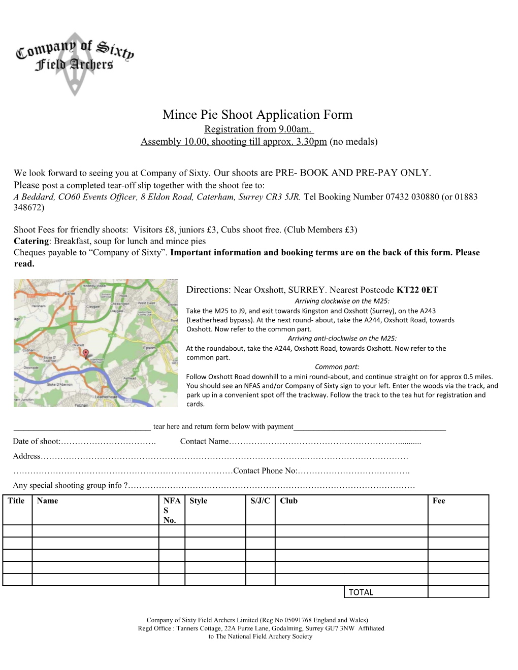Mince Pie Shoot Application Form