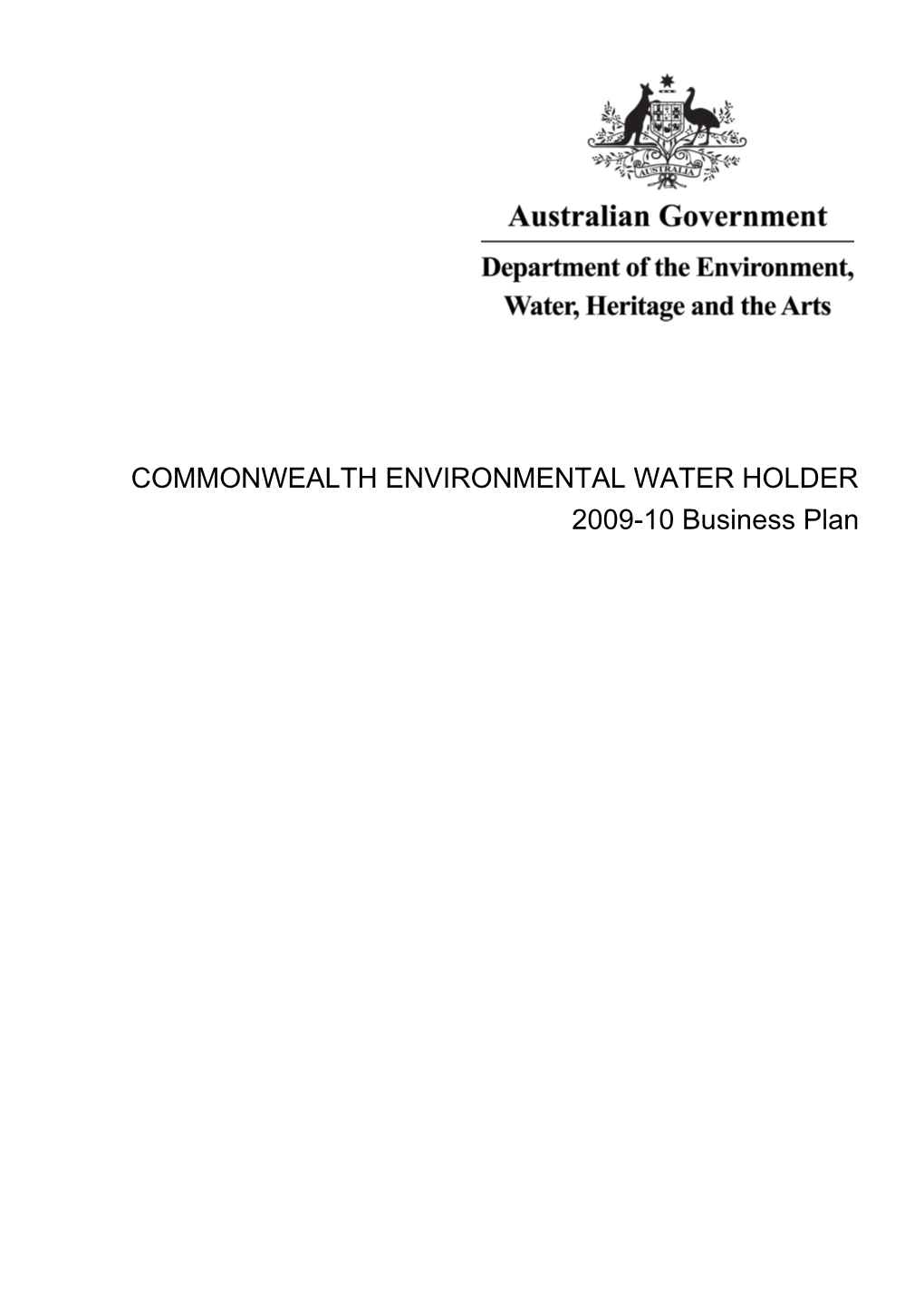 Commonwealth Environmental Water Holder 2009-10 Business Plan