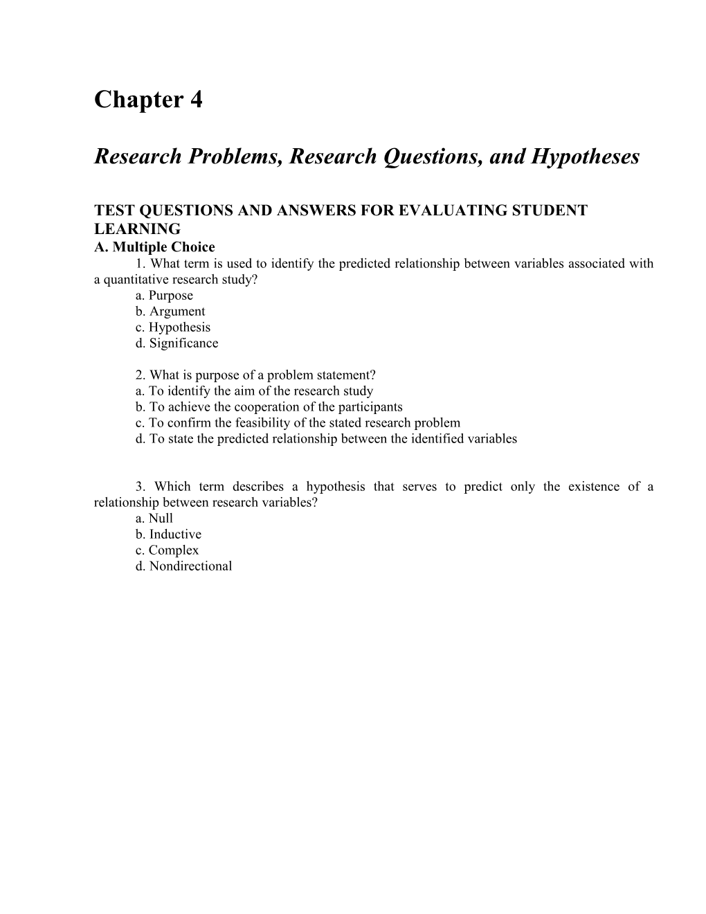 Research Problems, Research Questions, and Hypotheses