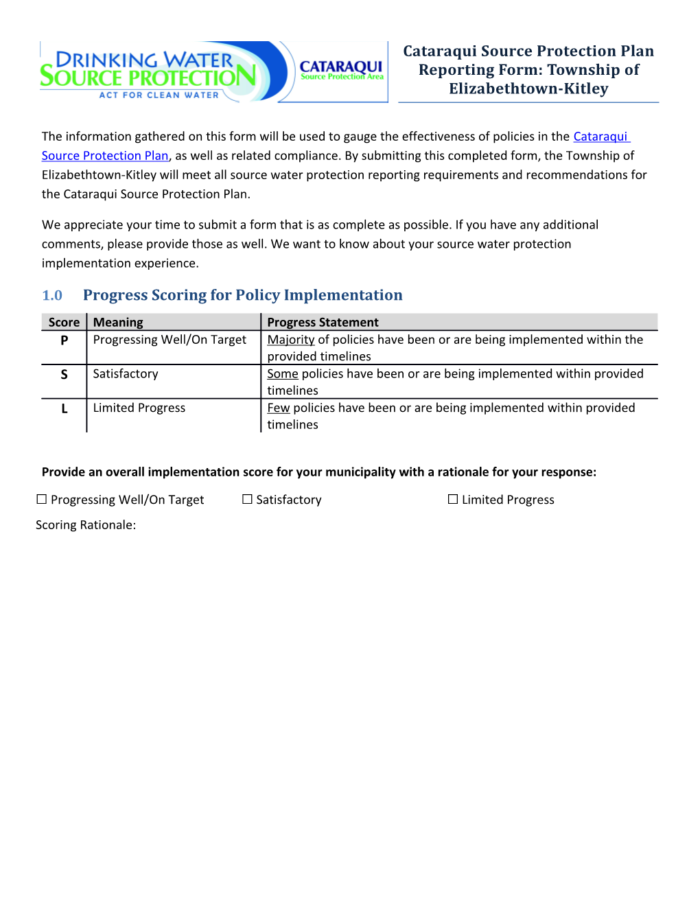 1.0Progress Scoring for Policy Implementation