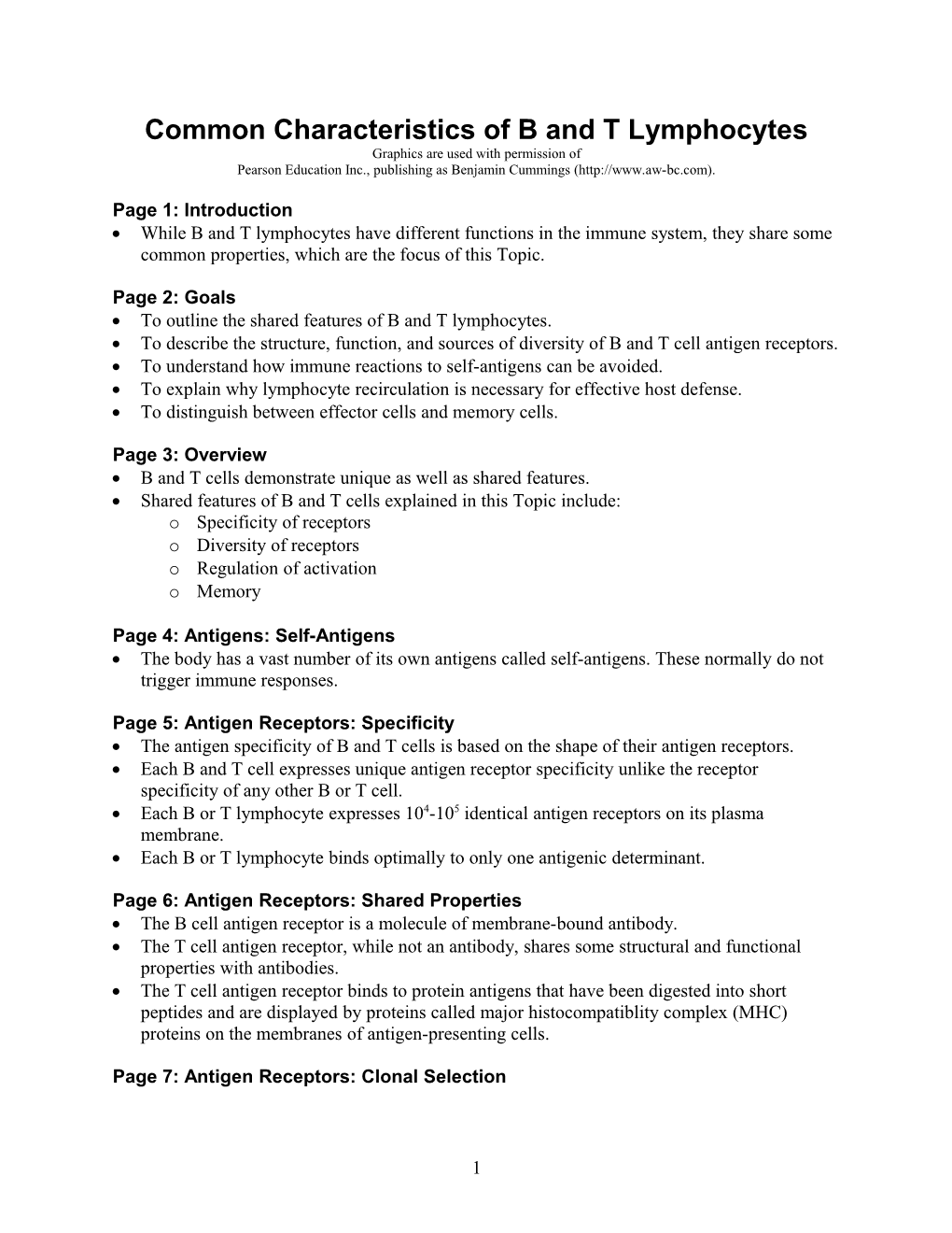 Common Characteristics of B and T Lymphocytes