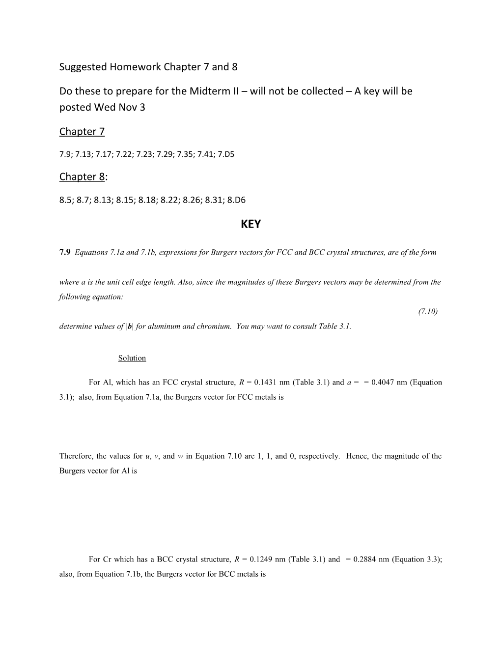 Suggested Homework Chapter 7 and 8