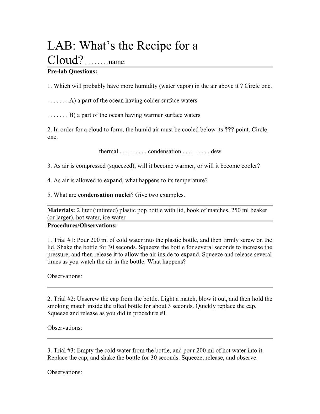 LAB: What S the Recipe for a Cloud