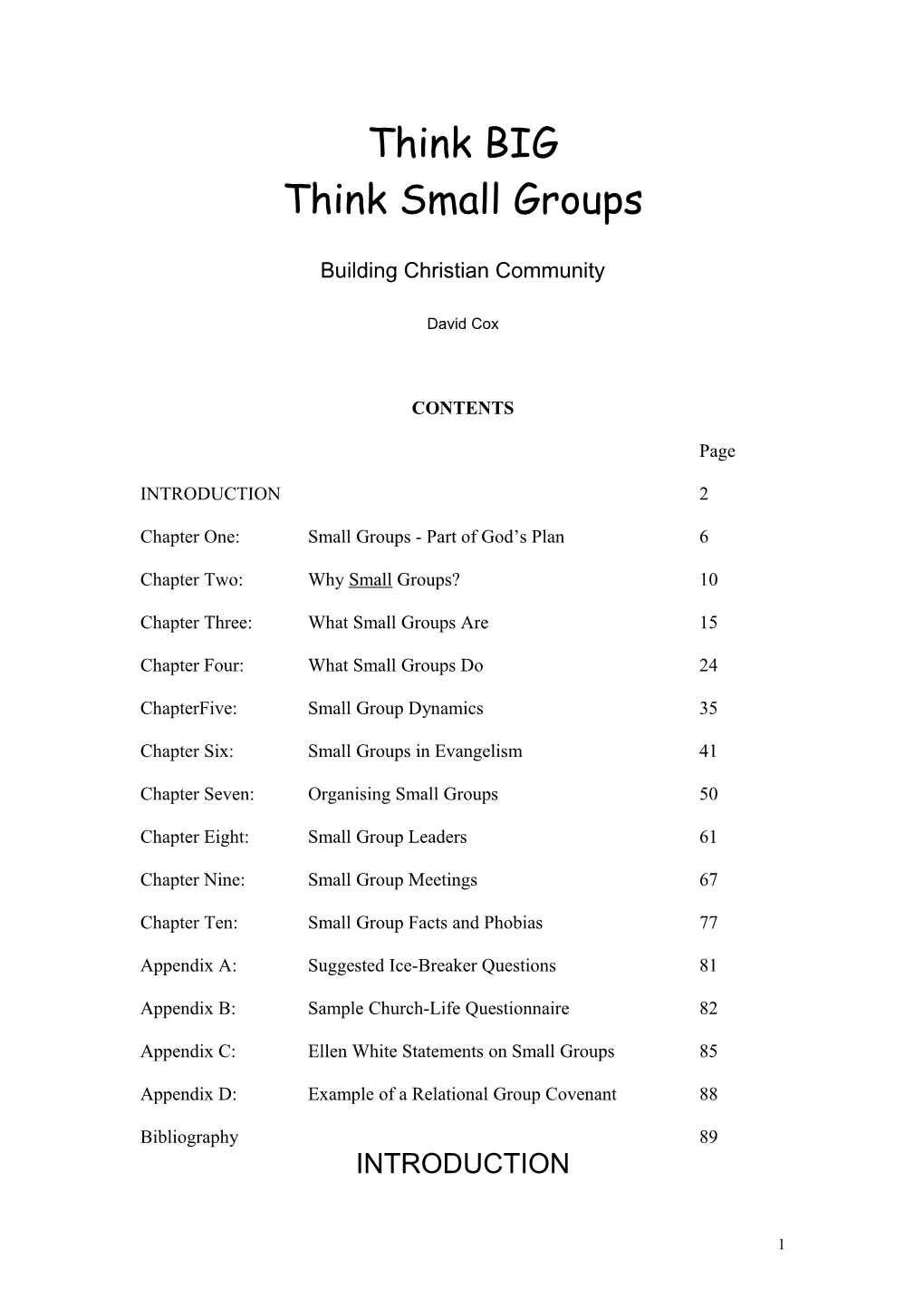 Chapter One:Small Groups - Part of God S Plan6