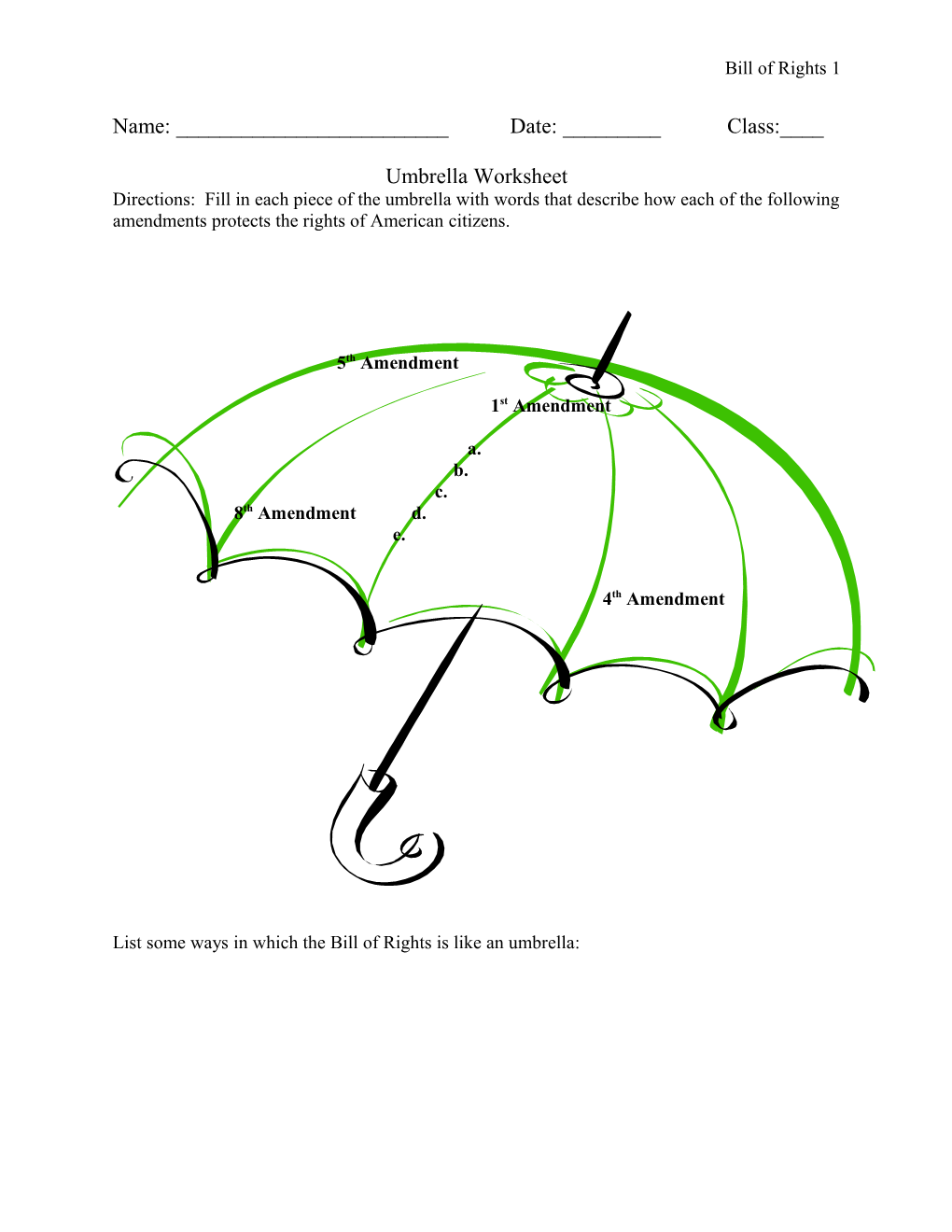 List Some Ways in Which the Bill of Rights Is Like an Umbrella