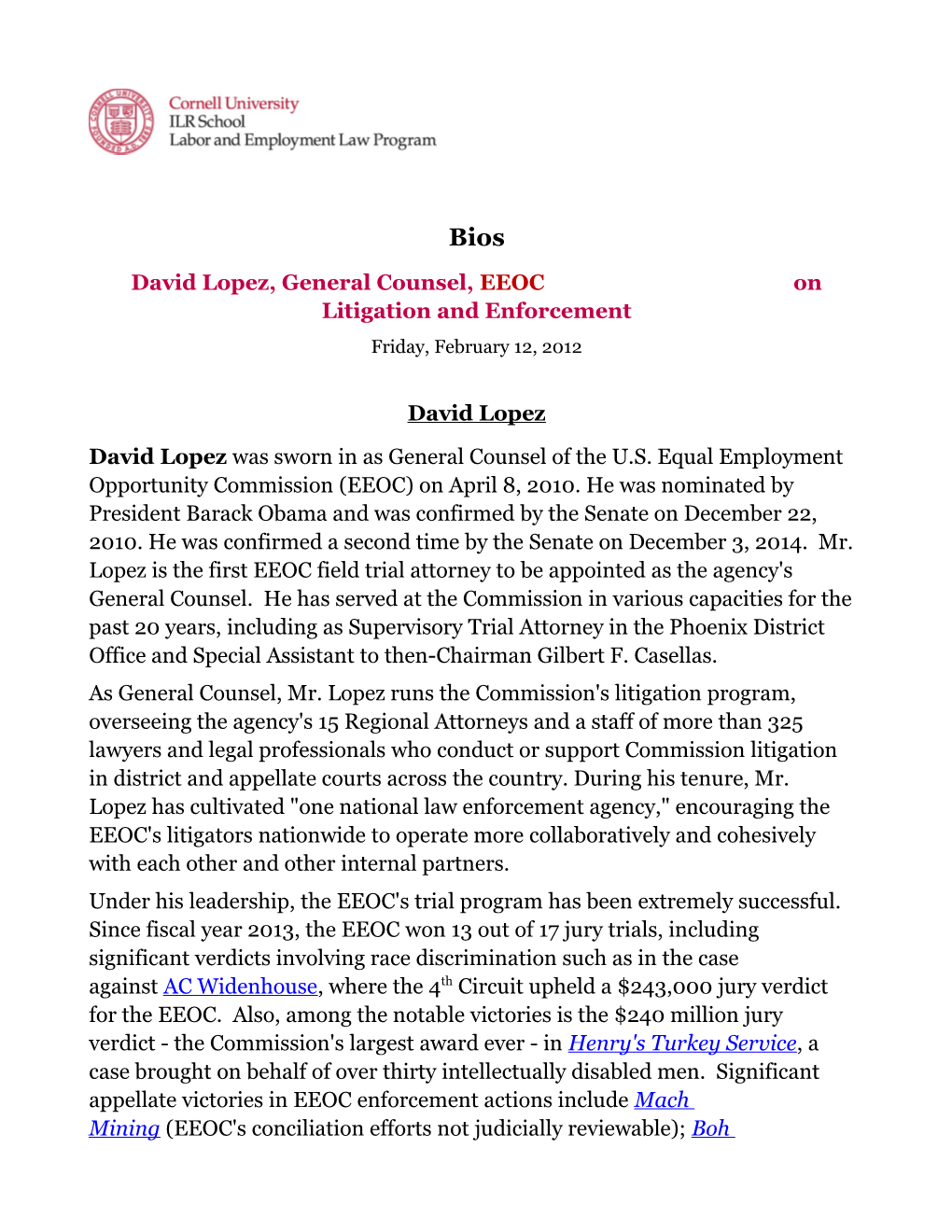 David Lopez, General Counsel, EEOC on Litigation and Enforcement