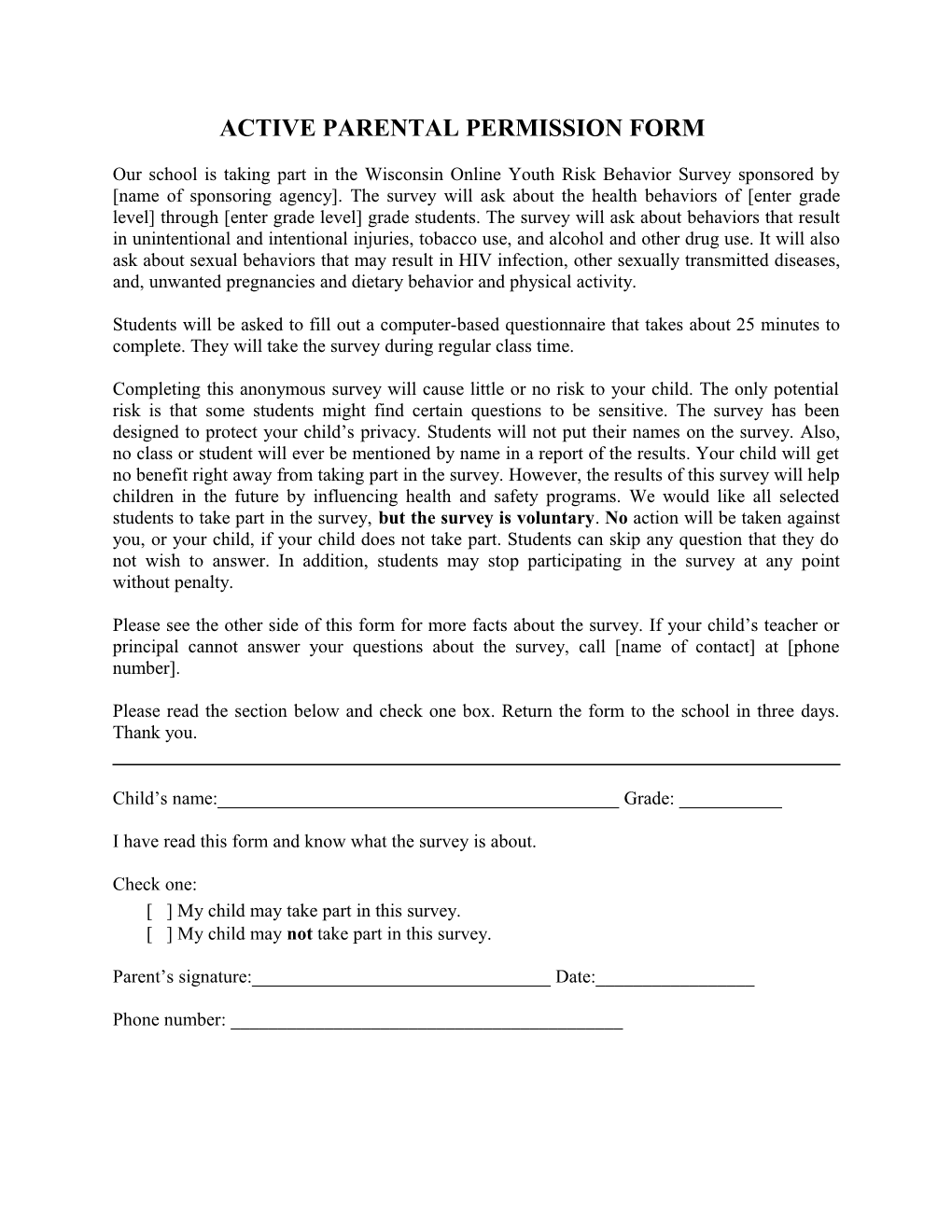 Active Parental Permission Form