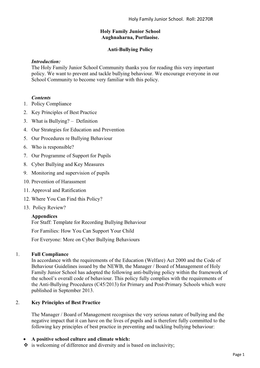 Appendix 1: Template Anti-Bullying Policy