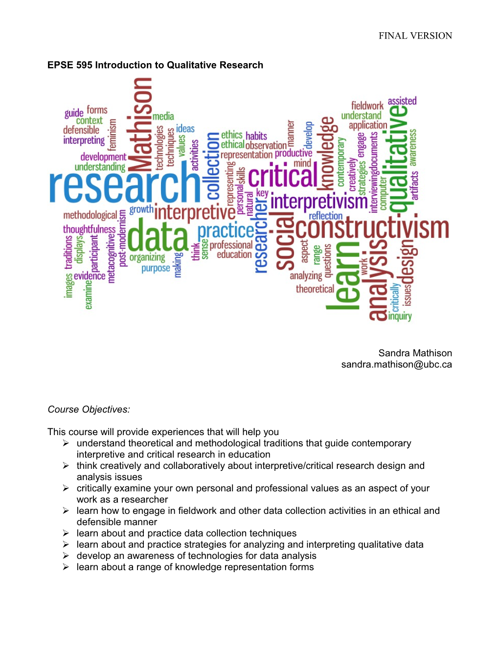 EPSE 595 Introduction to Qualitative Research