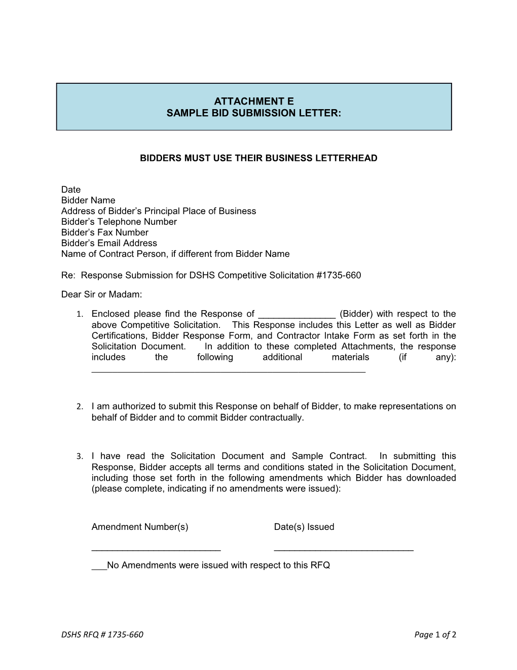 Bidders Must Use Their Business Letterhead