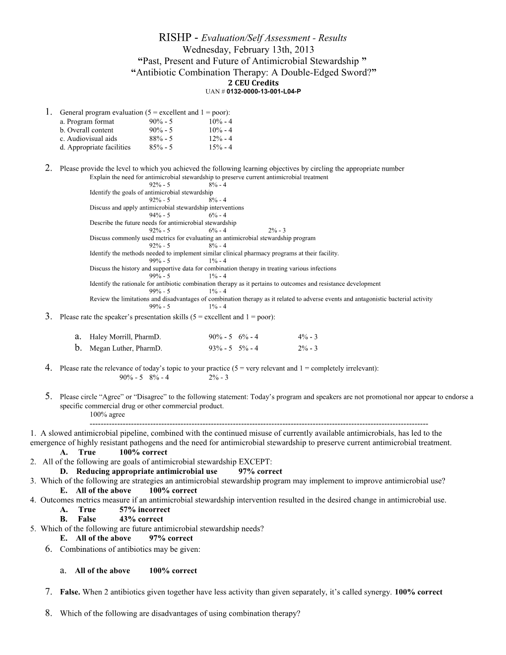 RISHP - Evaluation/Self Assessment - Results