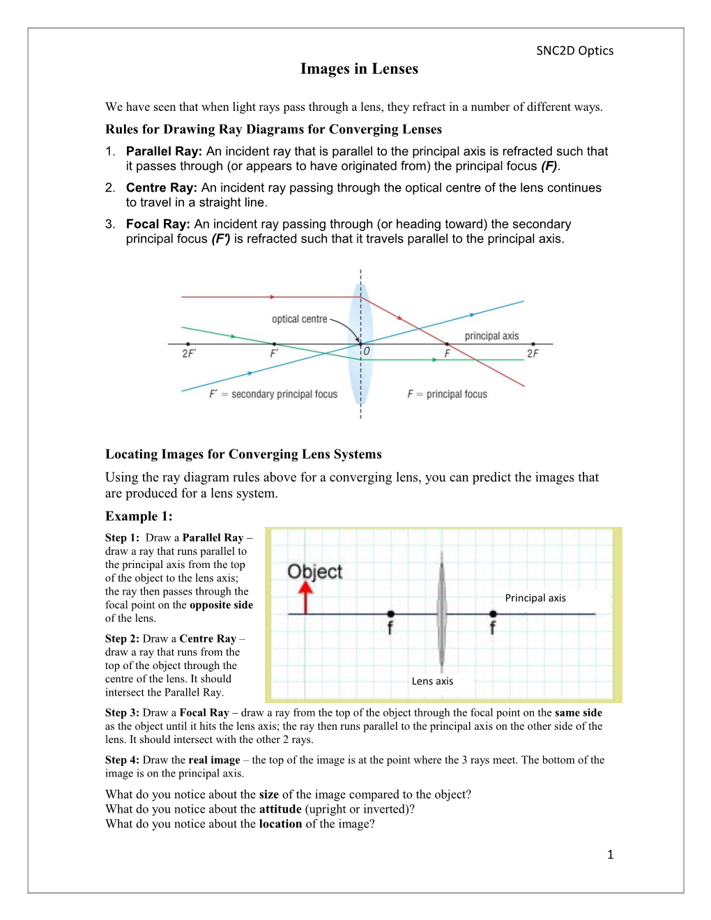 Rules for Drawing Ray Diagrams for Converging Lenses