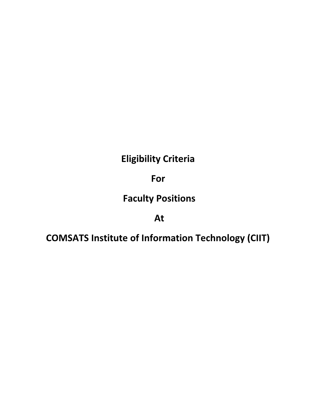 Faculty and Non Faculty Positions at CIIT Lahore