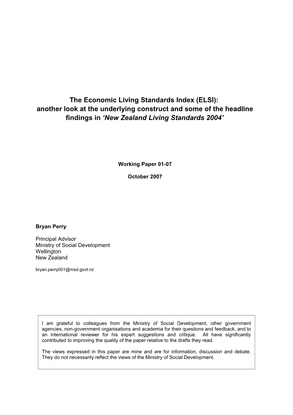 The Economic Living Standards Index (ELSI)