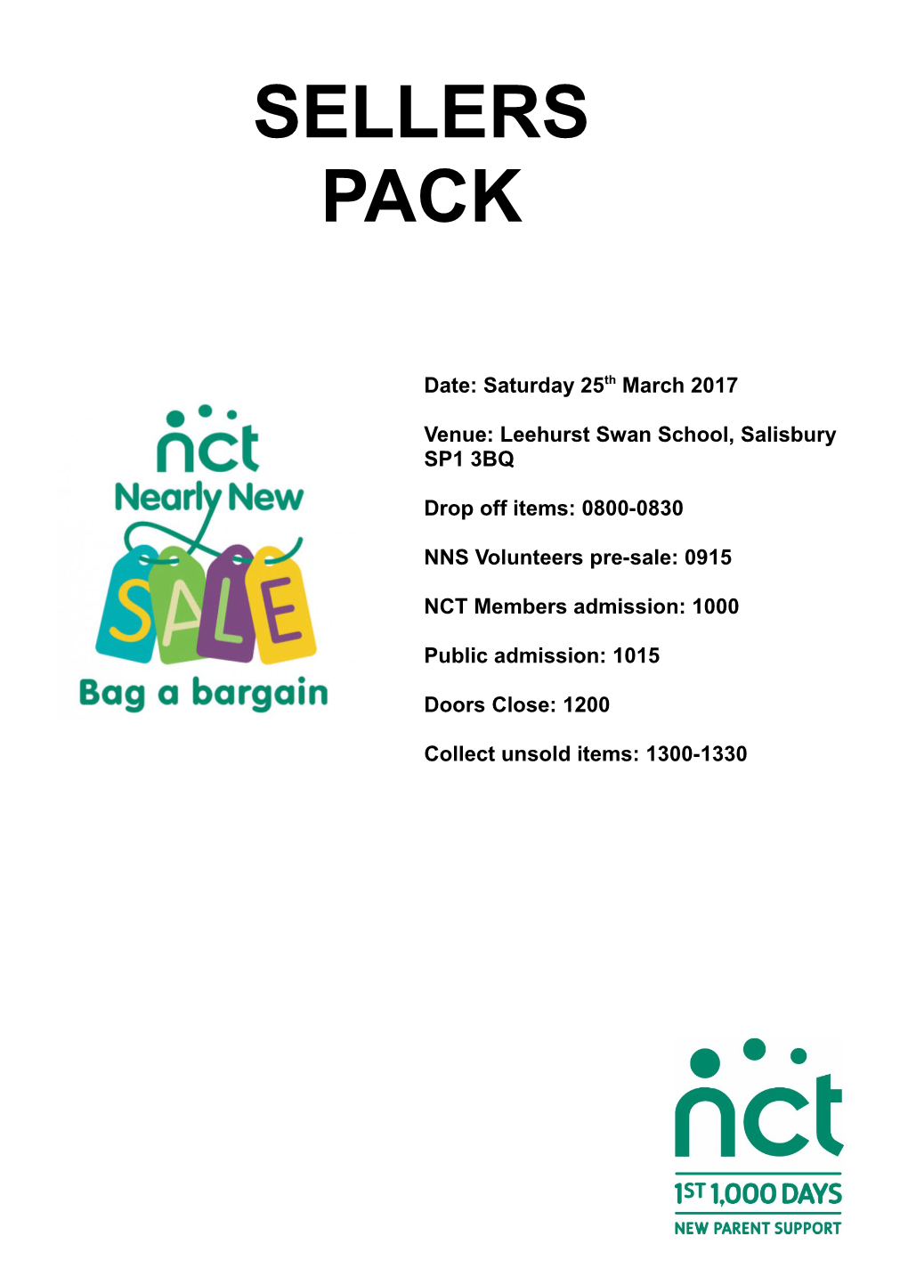 Thank You for Signing up to Sell at Our Next NCT Nearly New Sale. Our Sale Is a Great Way