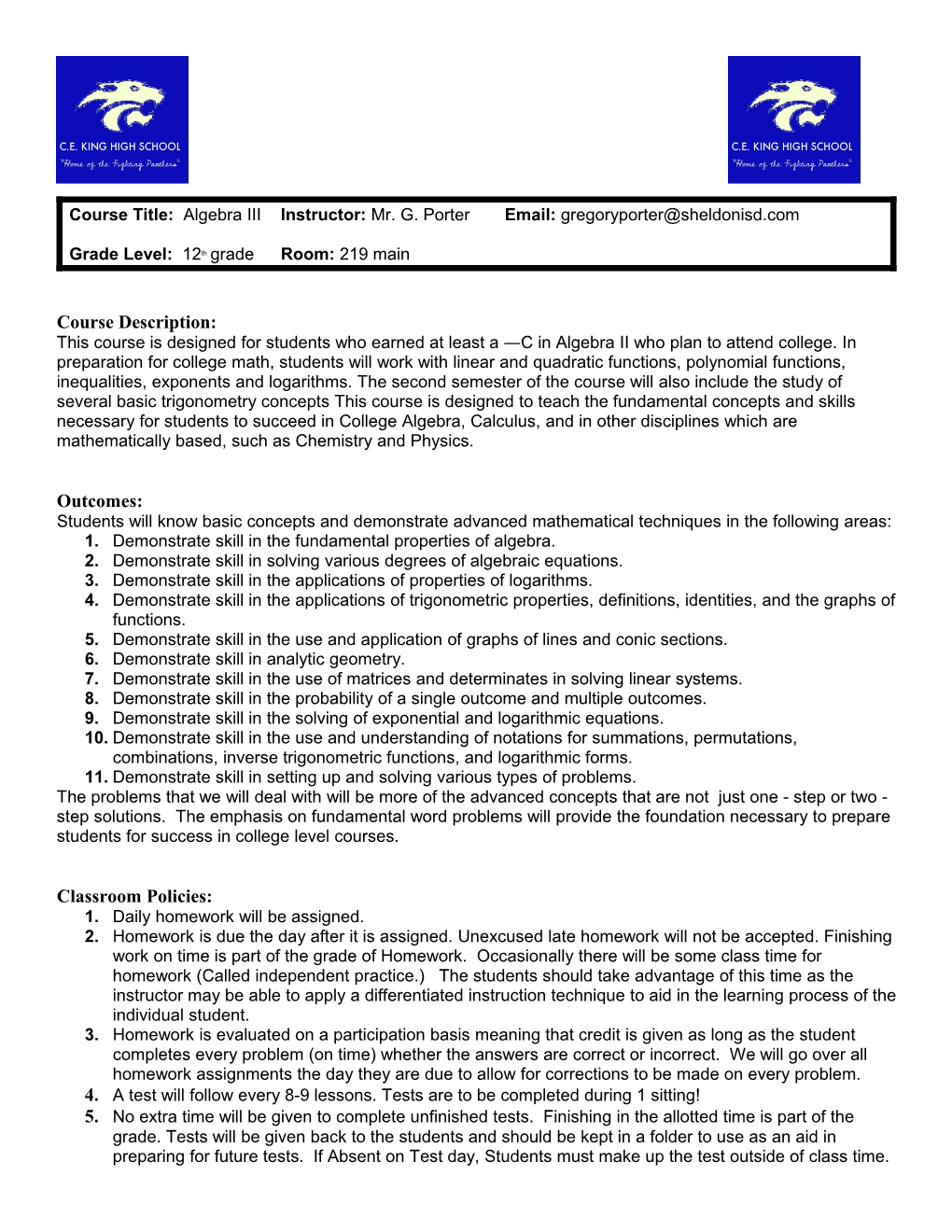 Course Title: Algebra III