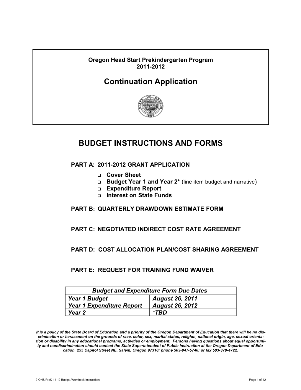 Budget Forms and Narrative Budget Justification