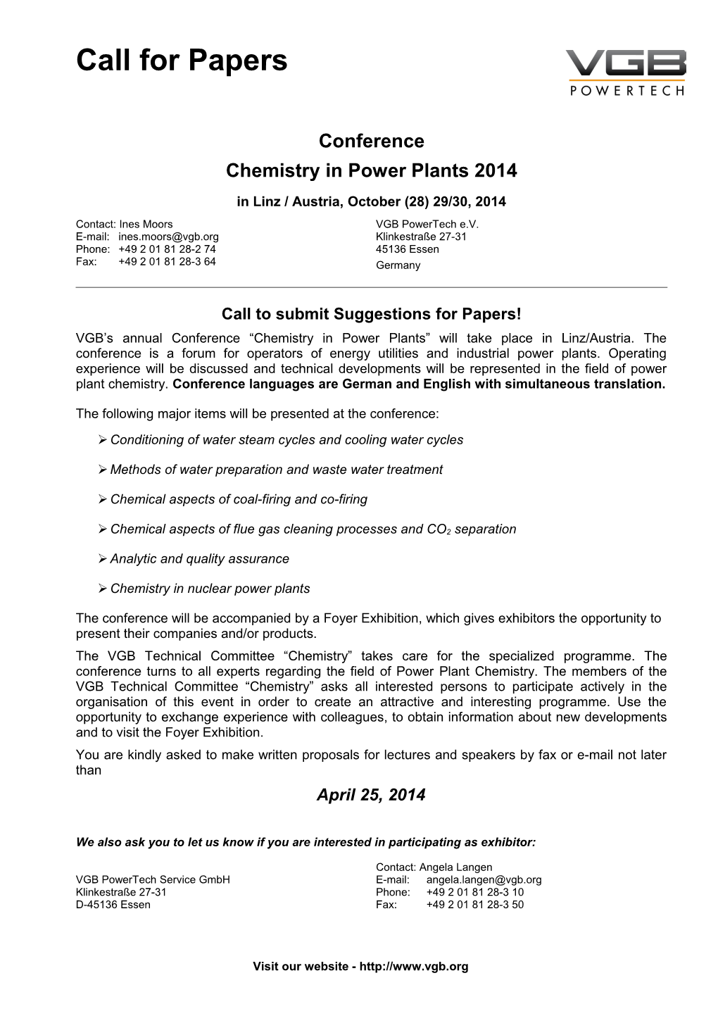 Chemistry in Power Plants 2014