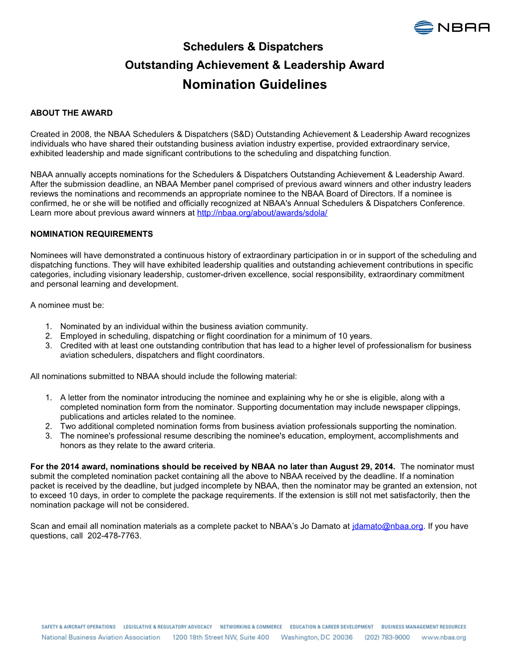NBAA S&D Outstanding Achievement & Leadership Award Nomination Form