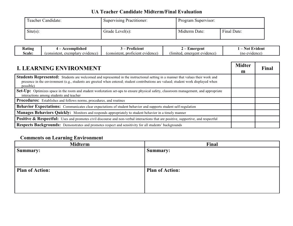 UA Teacher Candidate Midterm/Final Evaluation