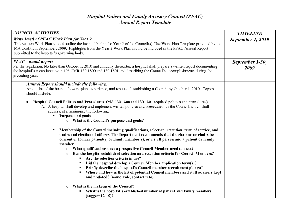 Hospital Patient and Family Advisory Council (PFAC)