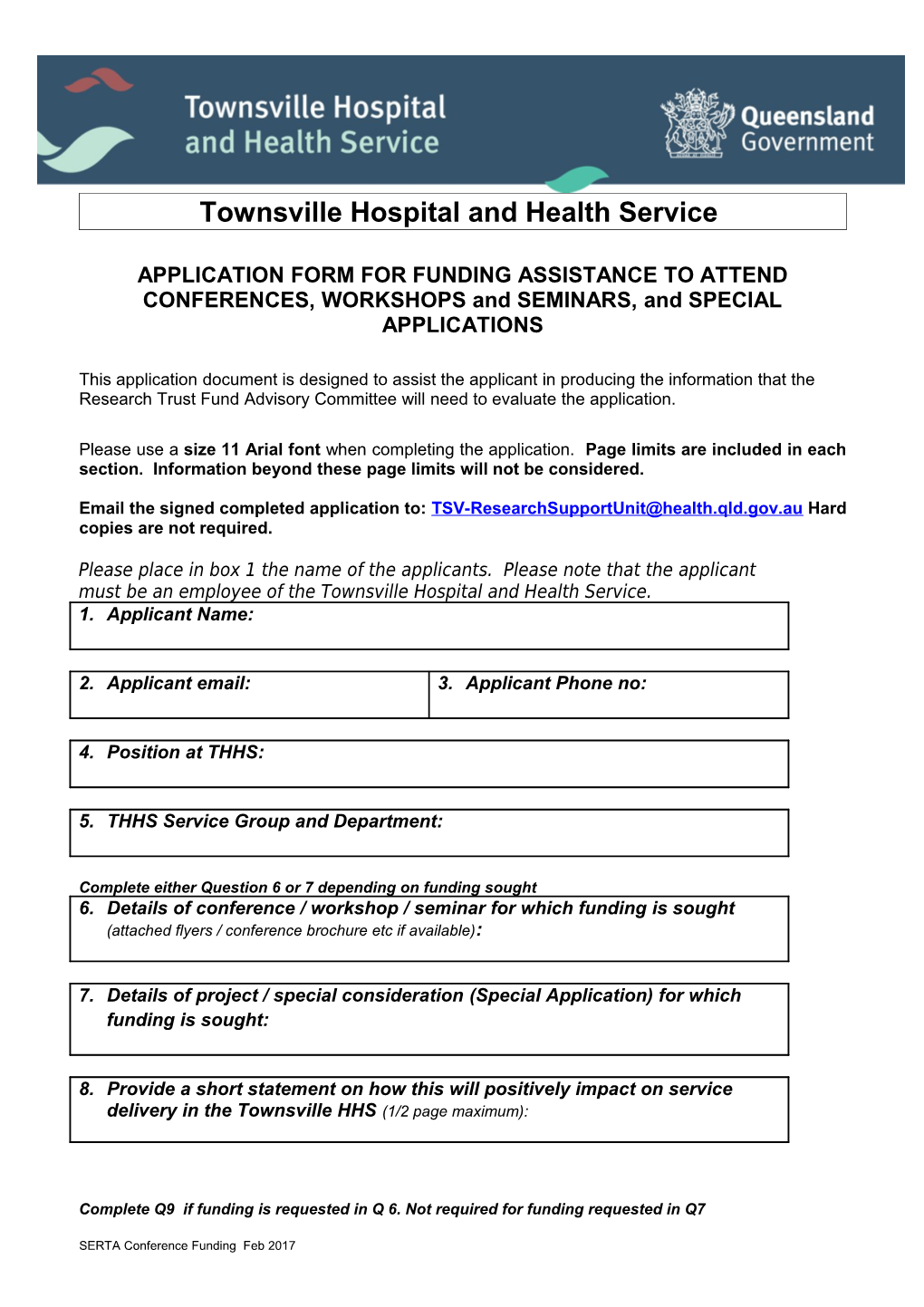 SERTA Conference Funding Application - TRESA Clinical Governance Townsville HHS