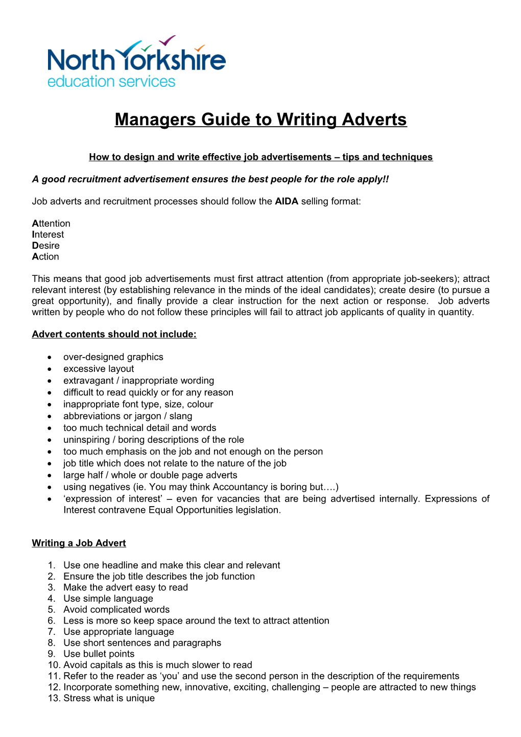 Managers Guide to Writing Adverts