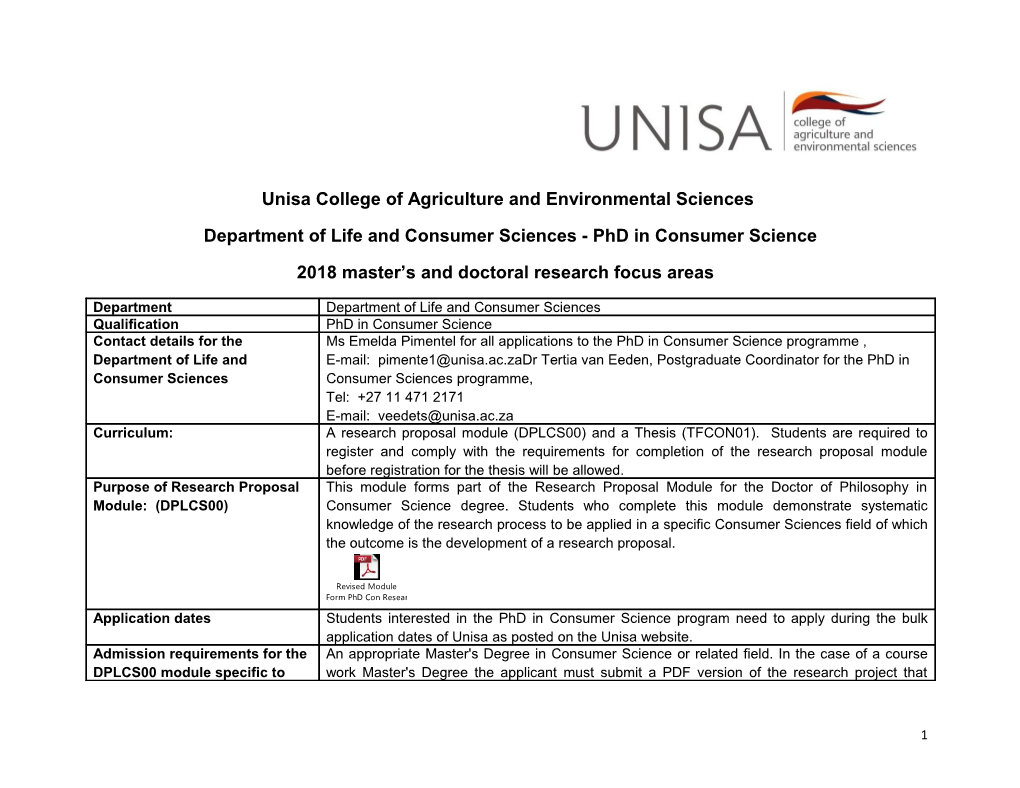 Unisa College of Agriculture and Environmental Sciences