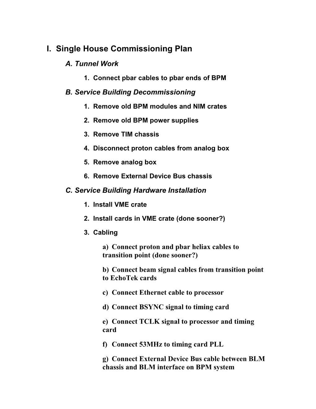 Single House Commissioning Plan