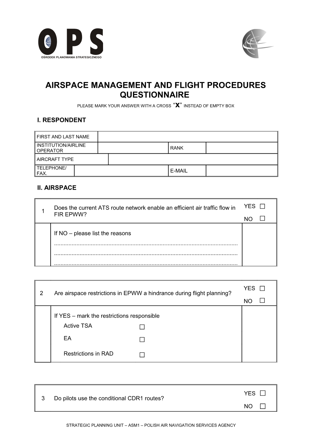 Airspace Management and Flight Procedures Questionnaire