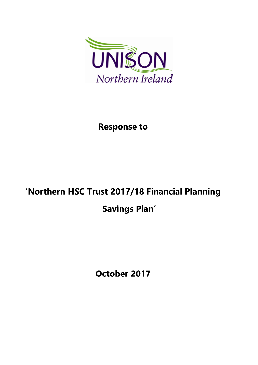 Northern HSC Trust 2017/18 Financial Planning Savings Plan