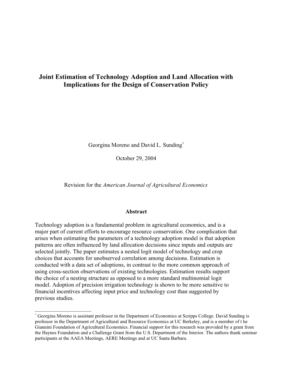 Simultaneous Estimation of Technology Adoption and Land Allocation