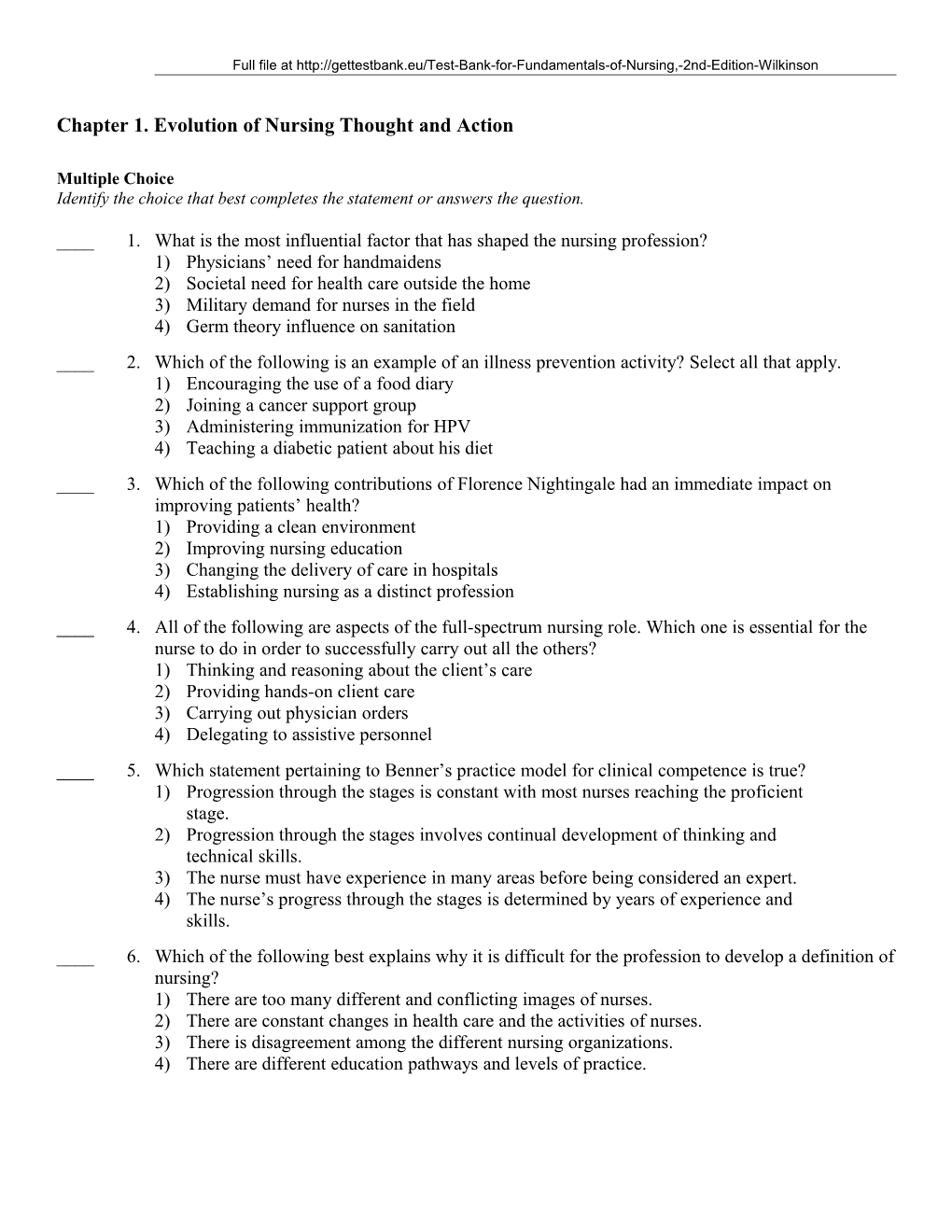 Chapter 1. Evolution of Nursing Thought and Action