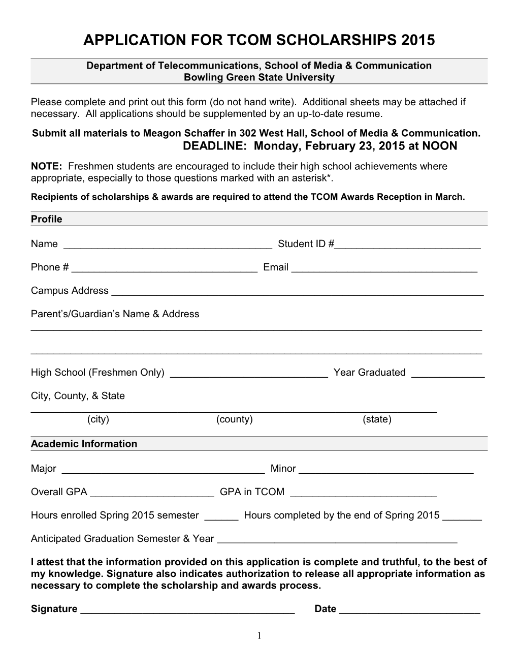 Application for Scholarship Aid