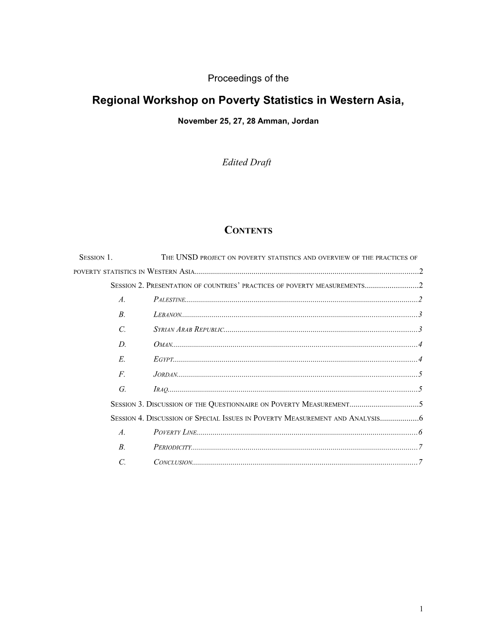 Recommendations Resulting from the Workshop on Poverty Statistics in Amman, Jordan