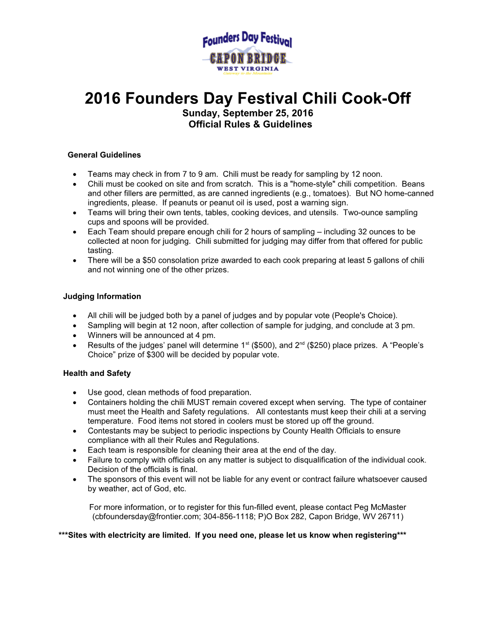 2016 Founders Day Festival Chili Cook-Off