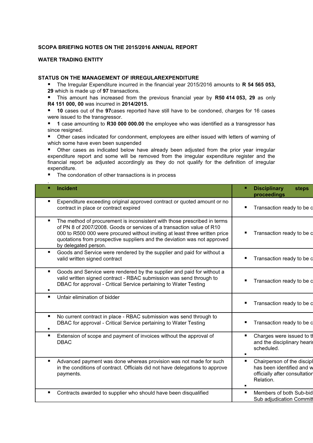 Scopa Briefing Notes on the 2015/2016 Annual Report