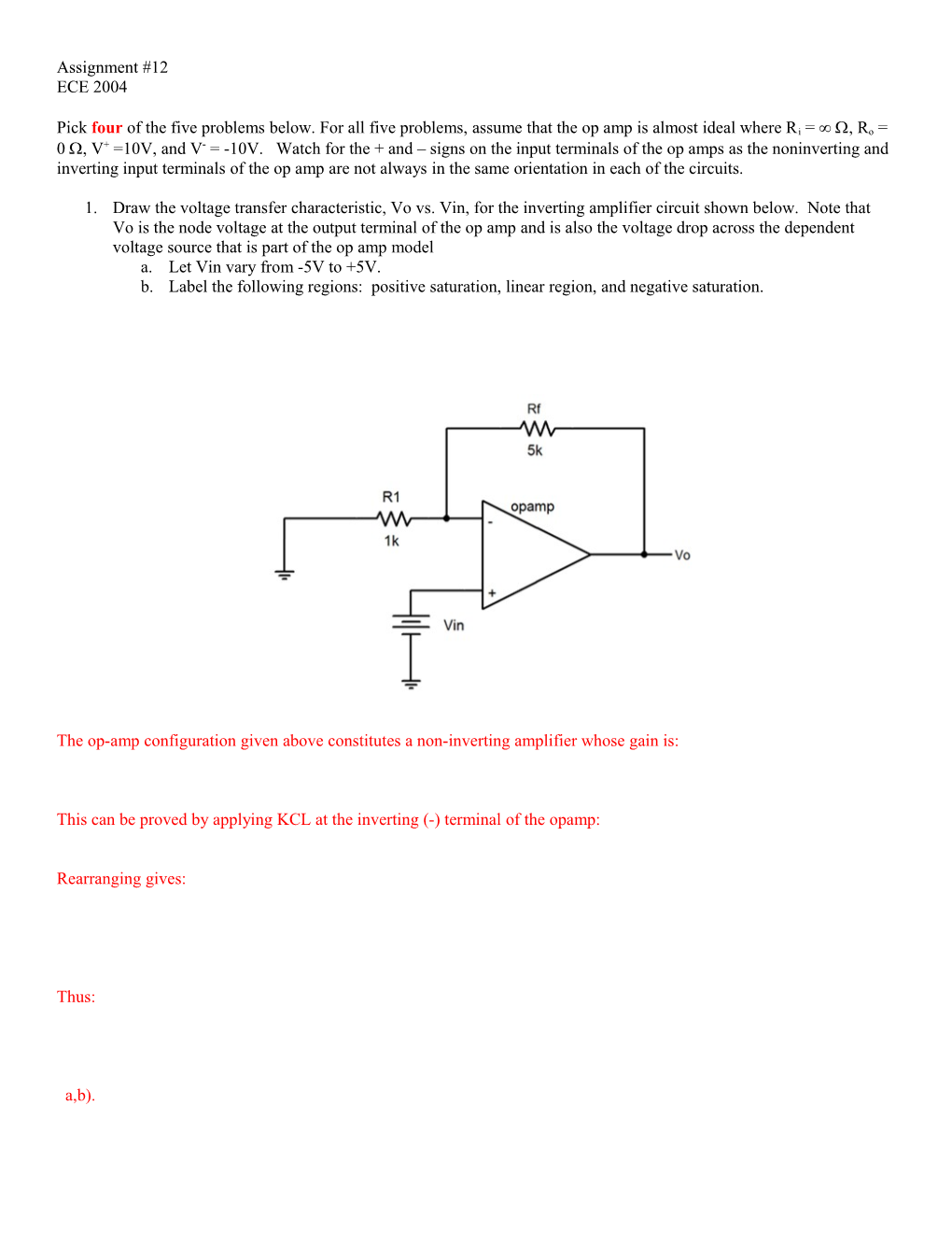 Pick Four of the Five Problems Below. for All Five Problems, Assume That the Op Amp Is