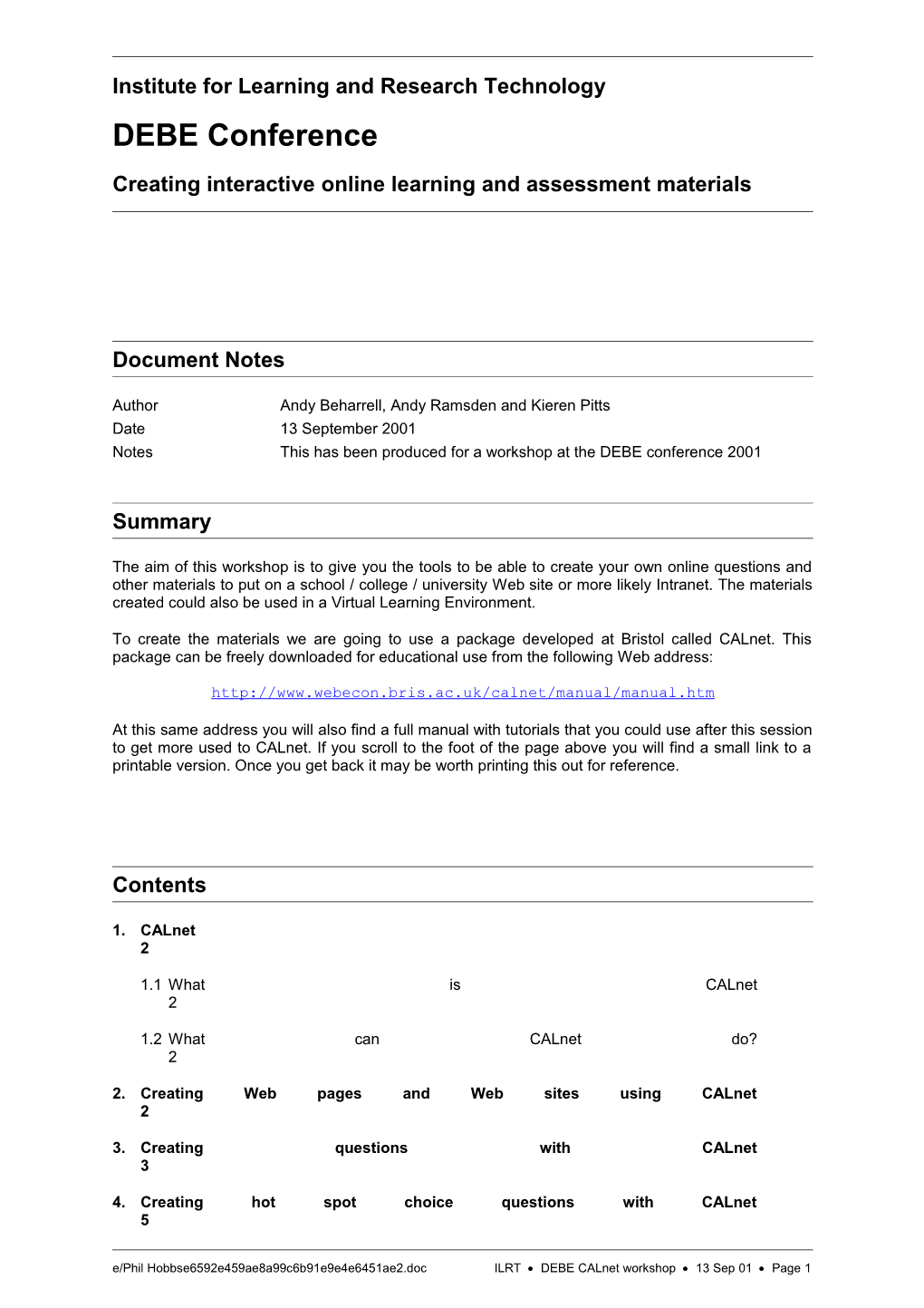 Template for ILRT Reports