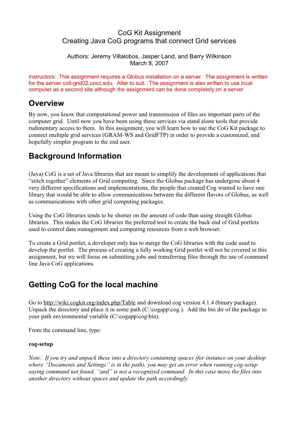 Creating Java Cog Programs That Connect Grid Services