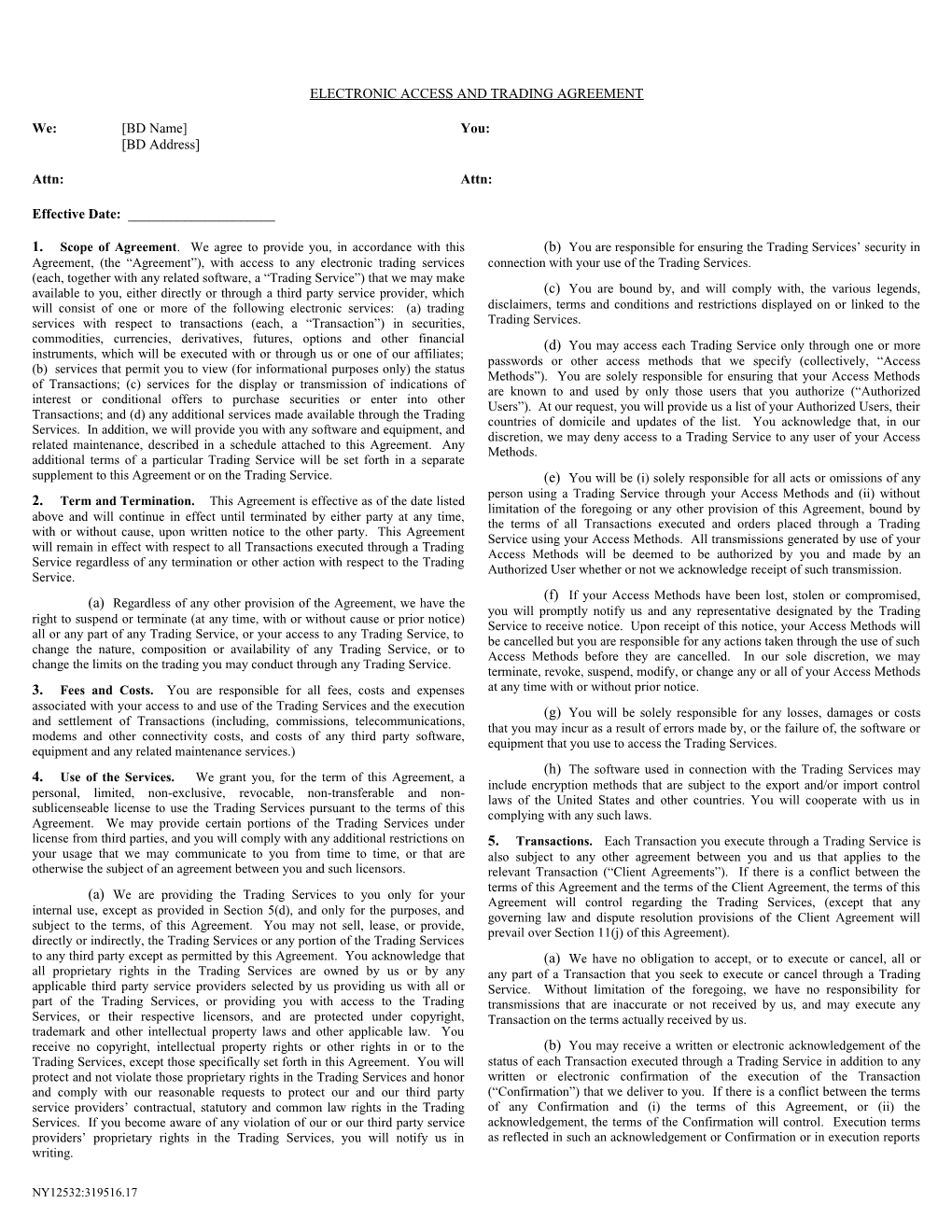 Cross Product Electronic Access and Trading Agreement