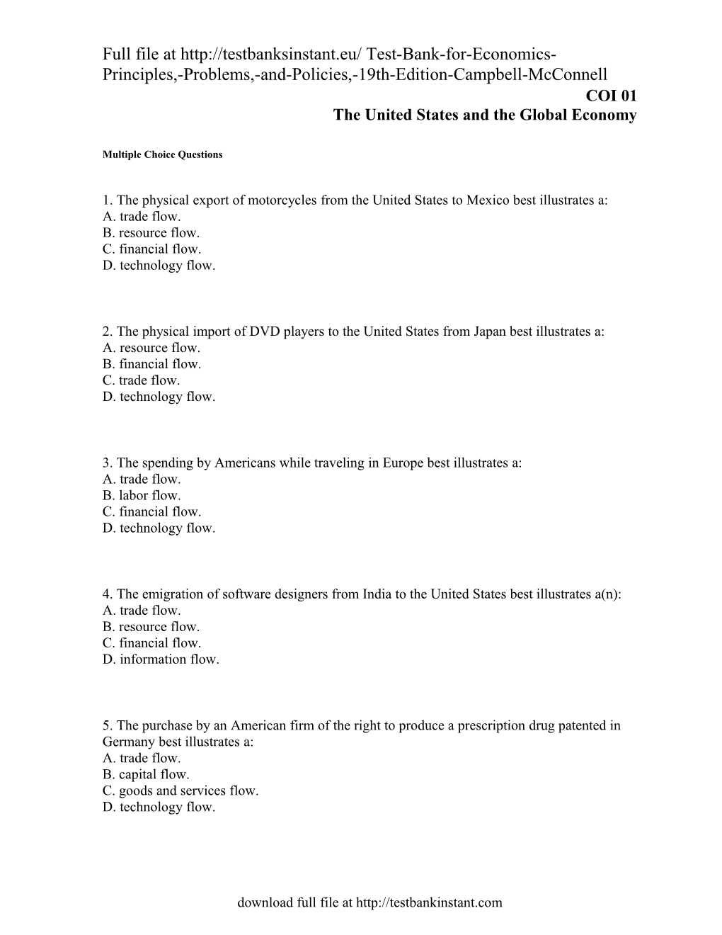 COI 01 the United States in the Global Economy