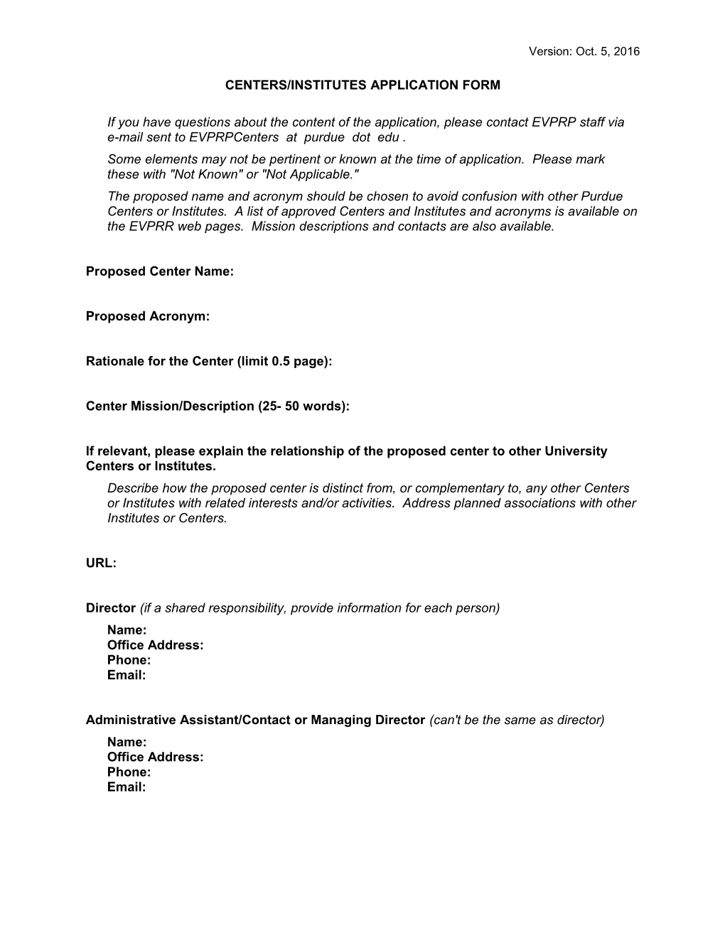 Centers/Institutesapplication Form