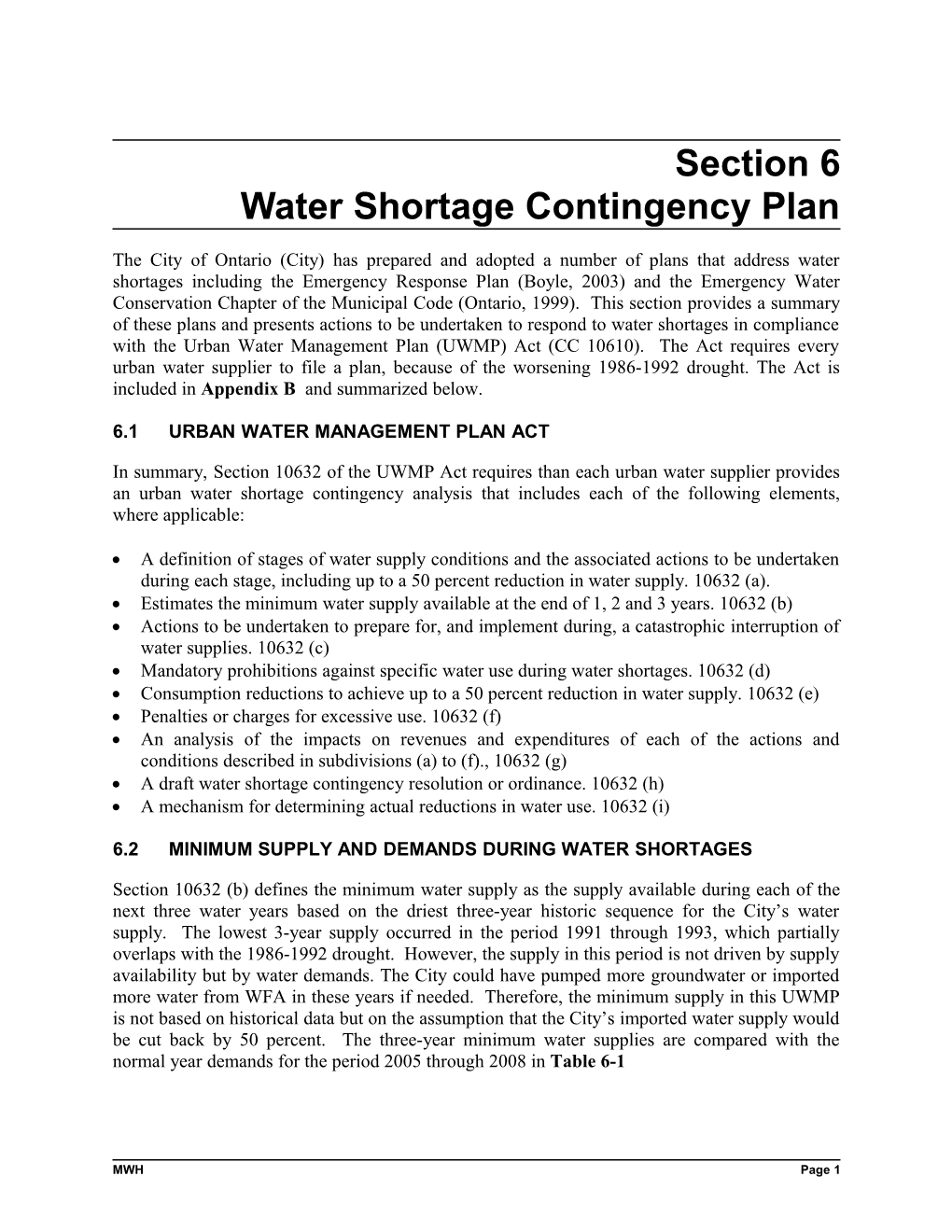 Section 6 Water Shortage Contingency Plan