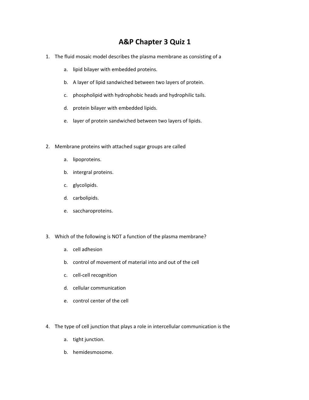 A&P Chapter 3 Quiz 1